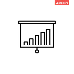 Black single financial presentation board line icon, simple growing graph bar projection screen flat design pictogram vector for app ads web banner ui ux interface element isolated on white background
