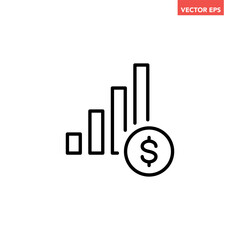 Single black financial growing graph line icon, simple positive earning chart flat design pictogram vector for app ads web banner button ui ux interface elements isolated on white background