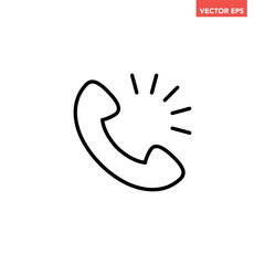 Black single answer call line icon, simple phone handset flat design illustration pictogram, infographic vector for app ads web banner button ui interface elements isolated on white background