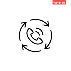 Obraz premium Black single recall line icon, simple call back technology flat design pictogram vector for app logo ads web webpage button ui ux interface elements isolated on white background