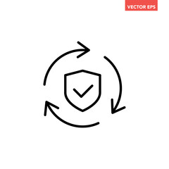 Black single protection system updated successful thin line icon, simple loading guard flat design pictogram vector for app ads web banner button ui interface elements isolated on white background