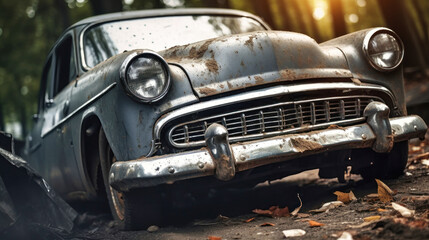 Vintage Car Abandoned in Forest