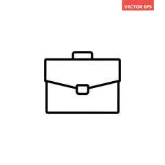 Single black briefcase thin line icon, simple business working bag flat design interface infographic element for app ui ux web button, vector isolated on white background