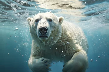 Fotobehang Cold-adapted Polar bear. Winter nature arctic white mammal. Generate Ai © juliars