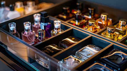 Expensive perfume collection in the drawer
