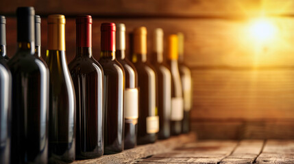 A Row of Wine Bottles on a Shelf in a Cellar