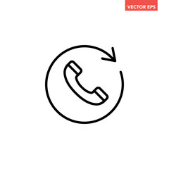 Black single recall line icon, simple call back technology flat design pictogram vector for app logo ads web webpage button ui ux interface elements isolated on white background