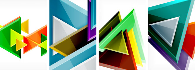 Glossy triangles geometric poster set for wallpaper, business card, cover, poster, banner, brochure, header, website
