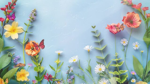 beautiful spring flowers on paper background. seamless looping overlay 4k virtual video animation background