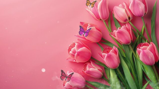 beautiful composition spring flowers. pink flowers on link background.  seamless looping overlay 4k virtual video animation background