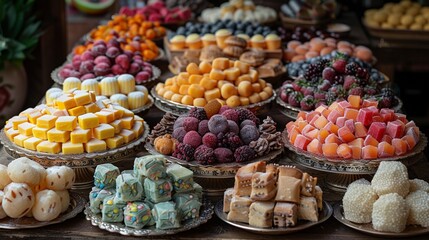 A lavish spread of assorted Eid sweets, featuring an array of flavors and textures to delight the senses