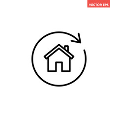 Single black house renovation line icon, simple update home with arrow flat design pictogram vector for app logo ads web webpage button ui ux interface elements isolated on white background
