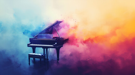 Phrase: Celebrate the beauty of music with a stunning grand piano illustration, perfect for jazz and classical enthusiasts. Let the melody fill your room with elegance and charm, Generative Ai.

 - obrazy, fototapety, plakaty