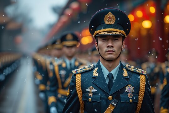 Classic Military Order: Military Parades with Disciplined Military Personnel in Traditional Uniforms