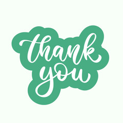 Thank You lettering sticker design. Typography design. Vector hand drawn calligraphic style. The phrase Thank you.