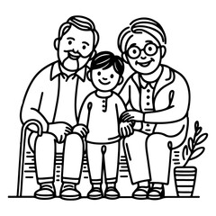 Fototapeta na wymiar Continuous one black line art drawing happy family father and mother with child doodles style vector illustration on white
