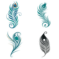 Fototapeta na wymiar Peacock Feather (Symbolic of Goddess Saraswati). simple minimalist isolated in white background vector illustration