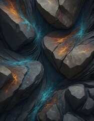 Abstract Artwork of Stone Shapes with Intense Lighting, Generative AI