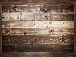 well-lit beautiful dark wooden background of horizontal slats, wooden frame on the edges, horizontal orientation