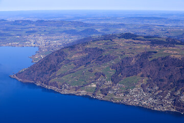 Fototapeta na wymiar aerial view of central switzerland with its lakes, villages, mountains and forests