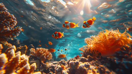 Schilderijen op glas  dive underwater with Nemo fishes in the coral reef Travel lifestyle, holiday in Thailand © Fokke Baarssen