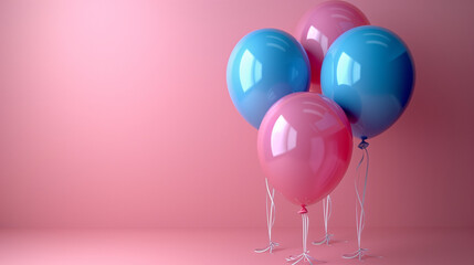 pink balloons, Pastel balloons on a pink background. Birthday party background, Copy space,. Flat lay style