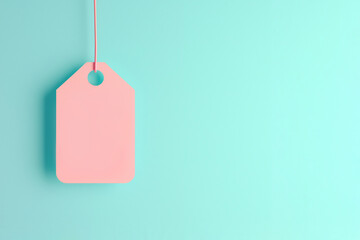 3d shopping price tag on pastel background. Template for discount or sale message, special offer promotion. Fashion label tag mockup. Black Friday sale, online shopping, copy space