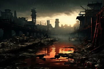  Dystopian Post apocalyptic city. Ruin war disaster. Generate Ai © juliars