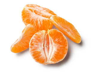Fresh peeled tangerine on white background