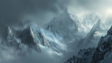 Image of mountains and snow by ian robinson. - obrazy, fototapety, plakaty