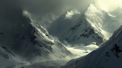 Image of mountains and snow by ian robinson. - obrazy, fototapety, plakaty
