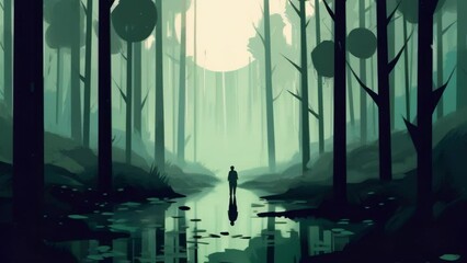 A person walking through a dense forest realizing how their perspectives and values can differ from those around Psychology art concept. .