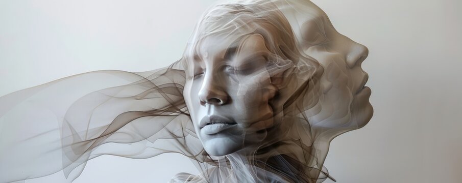 Ambiguous figures captured in a moment of transformation