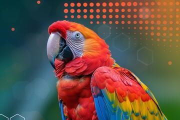 close-up portrait of a scarlet macaw, against a smooth bokeh background