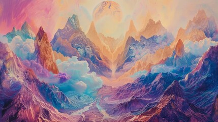 Fototapeta premium Surreal mountains backdrop ethereal beauty