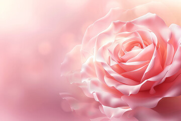pink rose on blurred background. peach fuzz rose, empty space banner