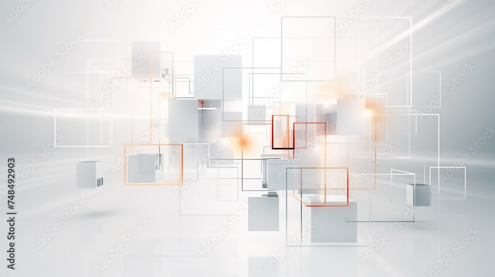 Wall mural modern white and light grey square overlapped pattern on background with shadow. white background. m