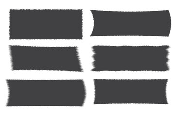 Set jagged rectangle torn paper border, frame sharp silhouette isolated on white background. Grunge sticker, stump.