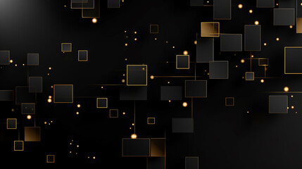 Abstract dark technology futuristic digital graphic concept gold square, line technology Wireframe background with plexus effect. Futuristic. material in square shapes in random geometric patterns.