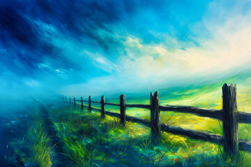 Obraz premium Summer Rural Landscape, Green Fields and Blue Sky, Natural Beauty and Scenic Outdoor View, Peaceful Environment
