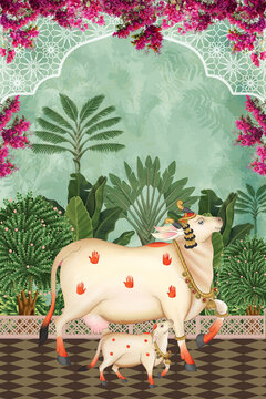 indian cow pichwai art for home decor