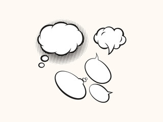 Set of speech bubbles. Halftone shadows. Vector illustration