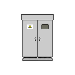 灰色のキュービクル式高圧受電設備（変電設備）