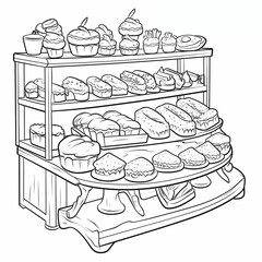 Bakery Display Featuring Cakes and Muffins. Generative AI