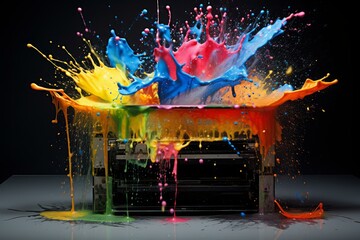 Artistic Printer color splashes element. Laser paint. Generate Ai