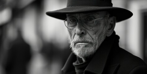Portrait of an Elderly Man. Capturing Dignity in a Black and White Image, Depicting the Weathered Features of an Aging Soul Amidst the Challenges of Urban Life