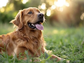 Enjoying a Day in the Sun. Adorable Canine Companion Rests Playfully in the Lush Green Meadow, Basking in the Warmth of Summer