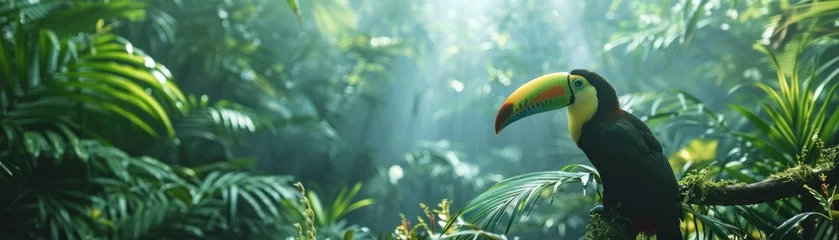 Papier Peint photo autocollant Toucan Colorful Avian Wonders. Stunning Toucan of the Tropics Perched Amidst the Lush Greenery of the Forest Capturing the Beauty and Diversity of Nature's Feathered Creatures