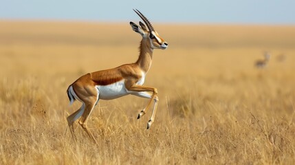 Graceful Gazelle. Majestic Antelope Galloping Across the Verdant Grasslands. With its Elegant Horns...
