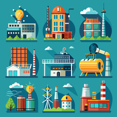 Power Facilities - Industrial Energy Buildings Like Hydroelectric Dams, Nuclear Plants, Geothermal & Wind Farms for Clean Energy Generation